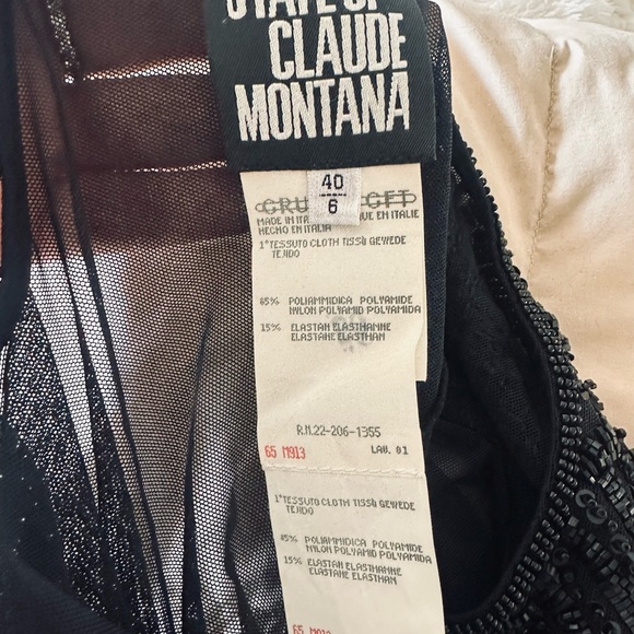 State of Claude Montana black beaded and mesh long sleeve bodysuit - Picture 6 of 9